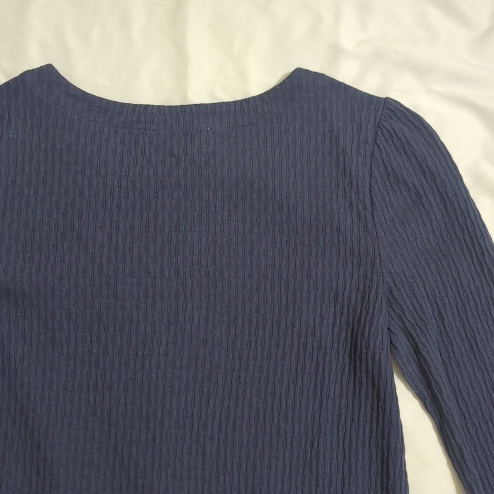 Loft Ribbed Ruffle Sleeve Blouse, Color Blue Size M - Picture 10 of 13